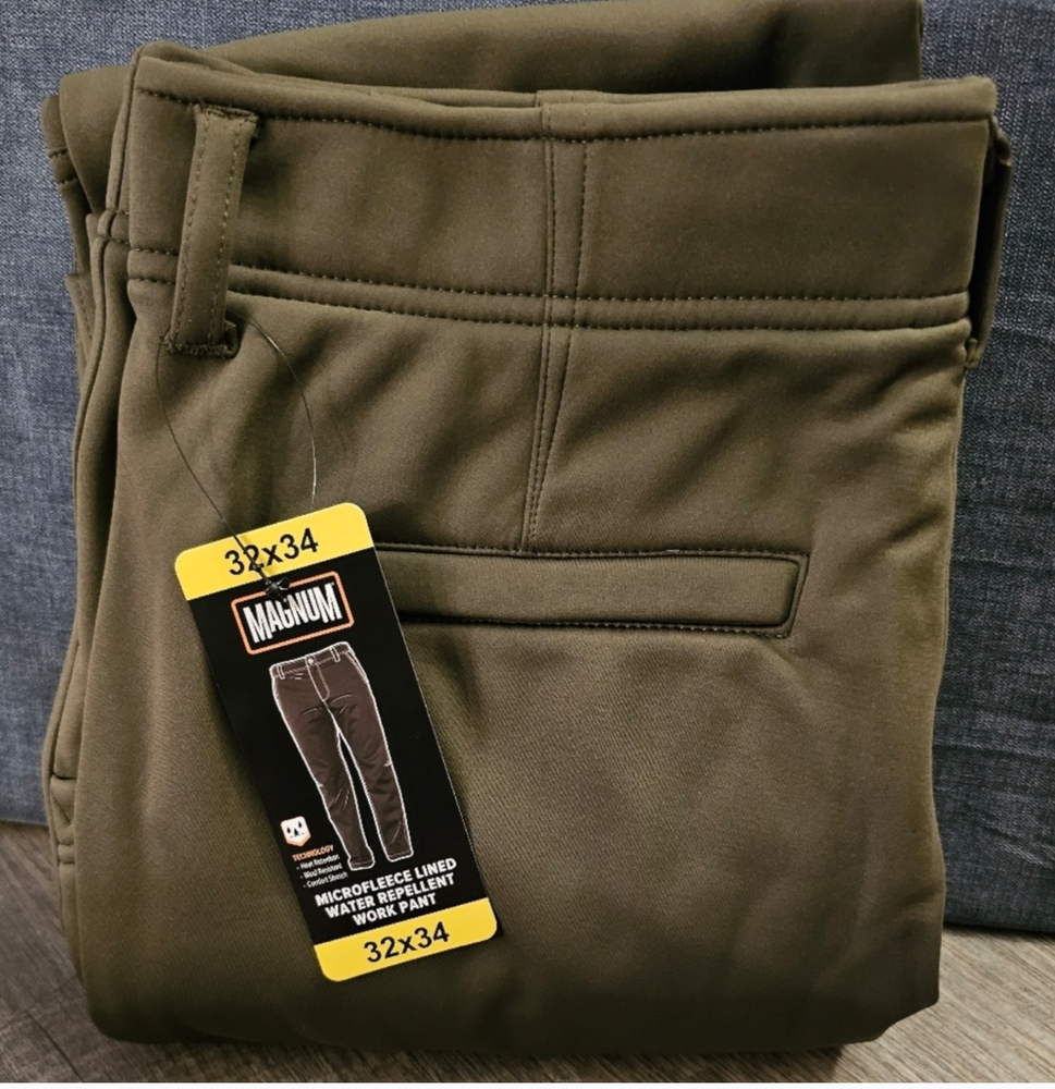 Magnum Men's Green Work Pants Microfleece Lined Water Repellent Stretch